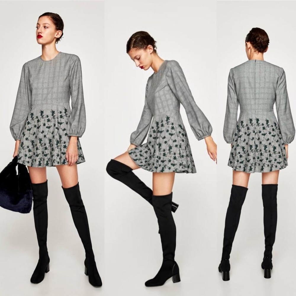 Zara Embroidered Check Dress